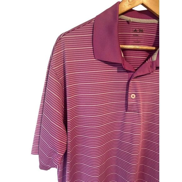 Adidas Mens Polo Golf Shirt Large Fuchsia Striped Short Sleeve ClimaLite - Picture 3 of 9